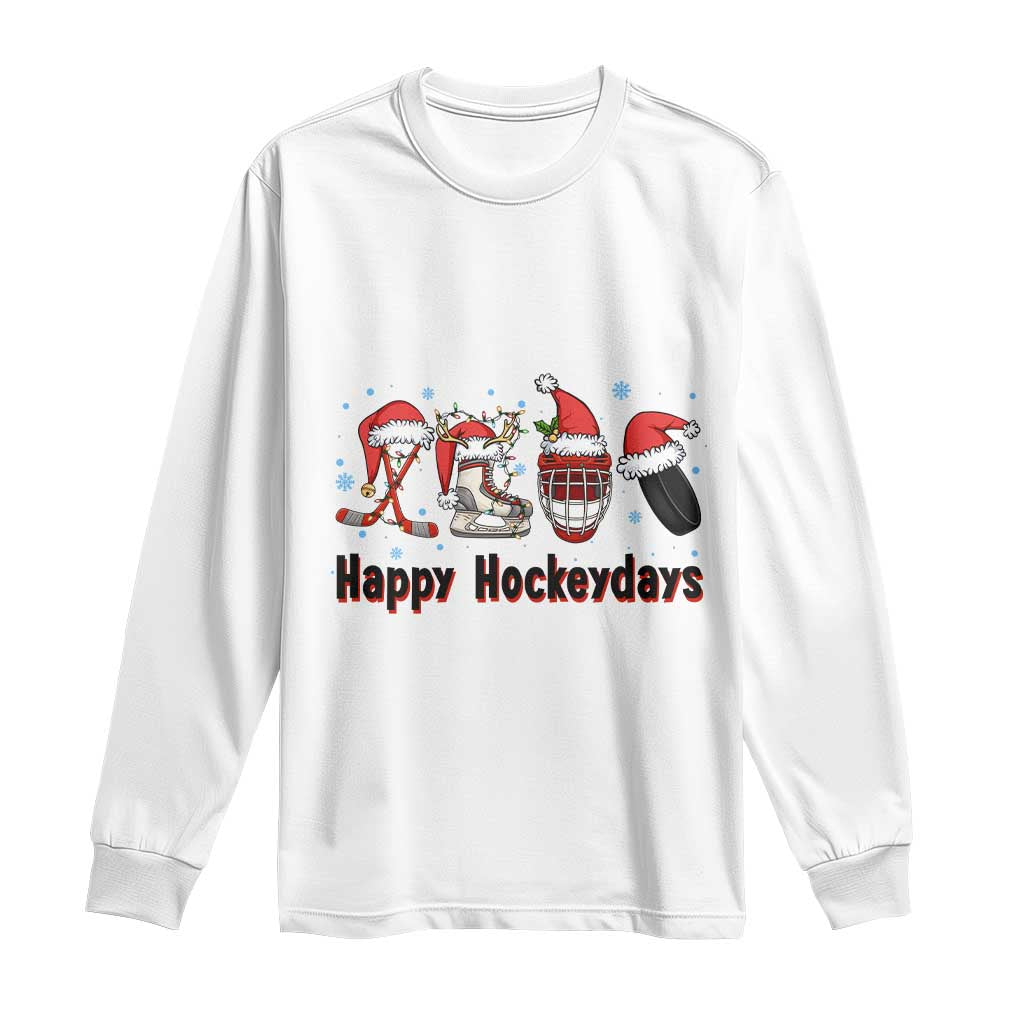 Happy Hockeydays Long Sleeve Shirt Funny Christmas Ice Hockey Gift TS12 White Print Your Wear