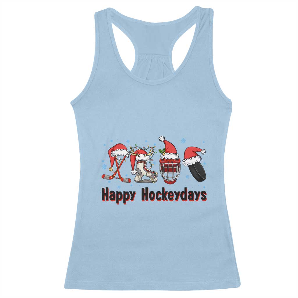 Happy Hockeydays Racerback Tank Top Funny Christmas Ice Hockey Gift TS12 Light Blue Print Your Wear