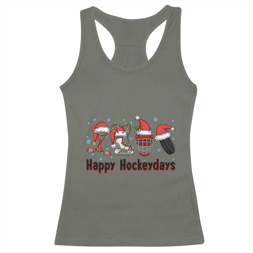 Happy Hockeydays Racerback Tank Top Funny Christmas Ice Hockey Gift TS12 Military Green Print Your Wear