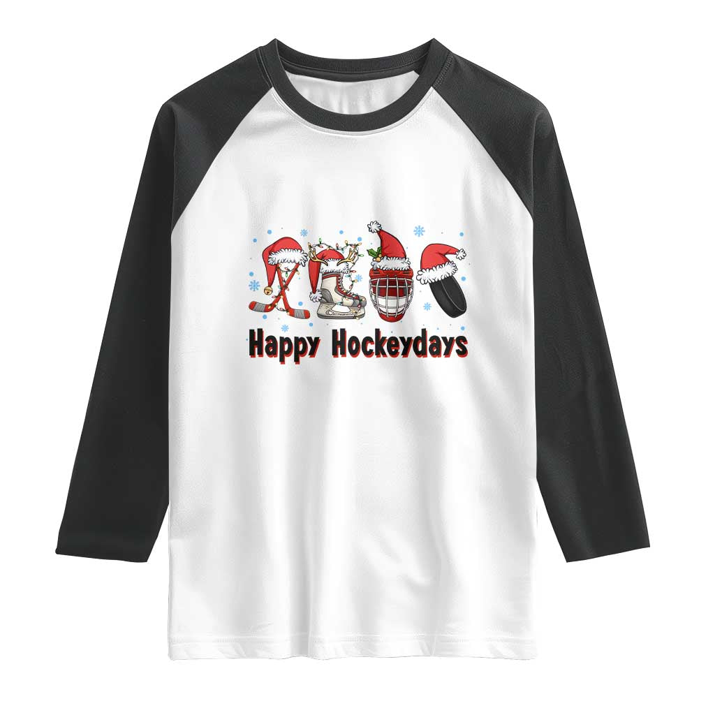 Happy Hockeydays Raglan Shirt Funny Christmas Ice Hockey Gift TS12 White Black Print Your Wear