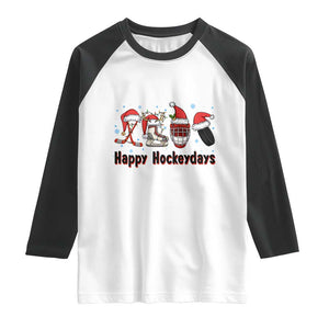 Happy Hockeydays Raglan Shirt Funny Christmas Ice Hockey Gift TS12 White Black Print Your Wear