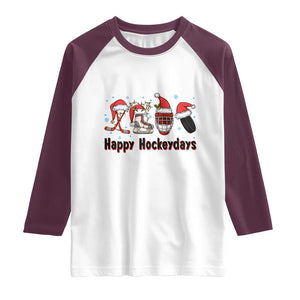 Happy Hockeydays Raglan Shirt Funny Christmas Ice Hockey Gift TS12 White Maroon Print Your Wear