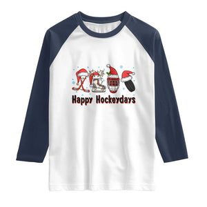 Happy Hockeydays Raglan Shirt Funny Christmas Ice Hockey Gift TS12 White Navy Print Your Wear