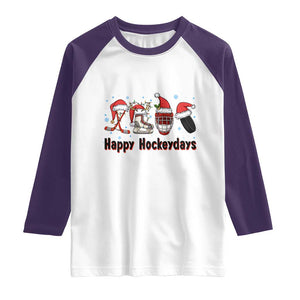 Happy Hockeydays Raglan Shirt Funny Christmas Ice Hockey Gift TS12 White Purple Print Your Wear