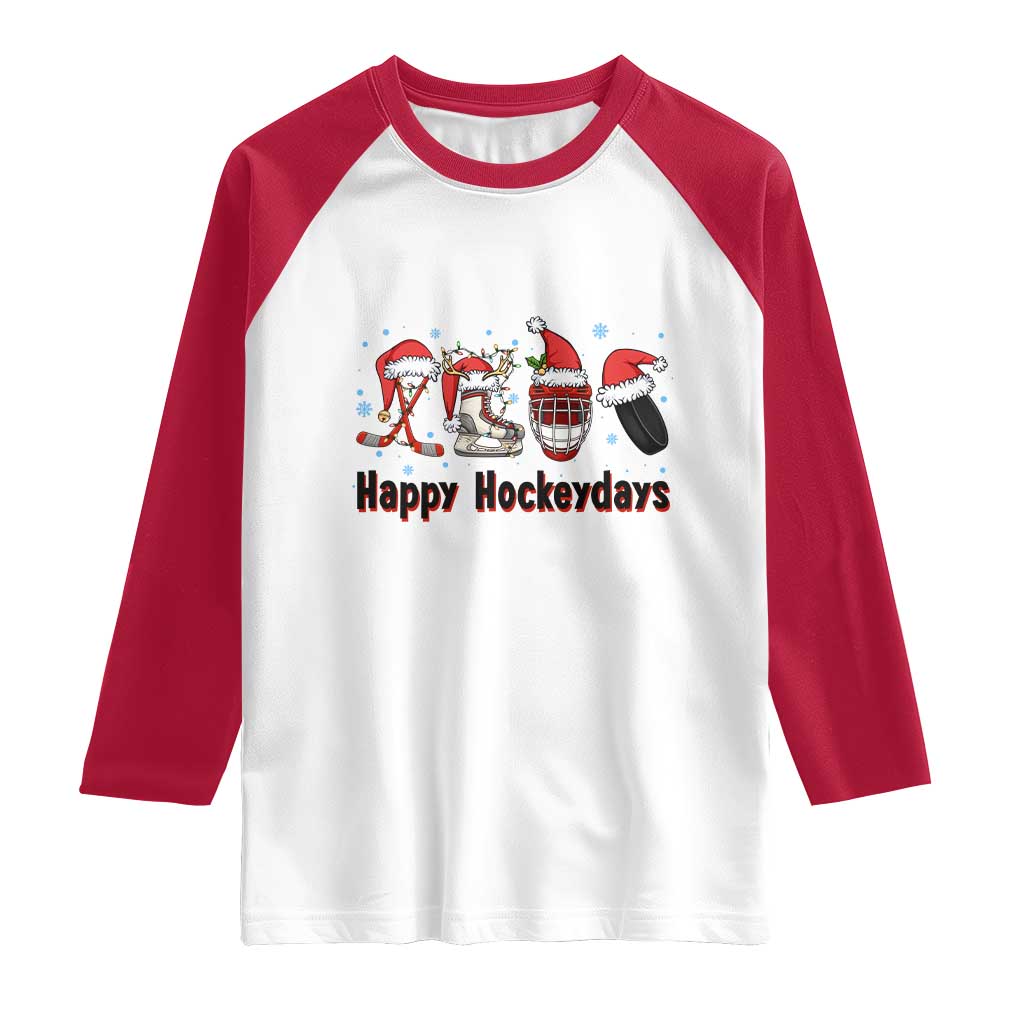 Happy Hockeydays Raglan Shirt Funny Christmas Ice Hockey Gift TS12 White Red Print Your Wear