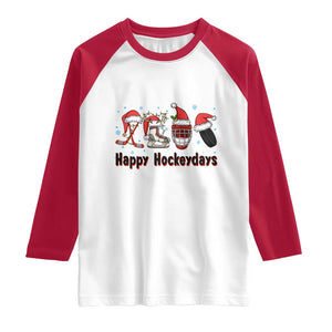 Happy Hockeydays Raglan Shirt Funny Christmas Ice Hockey Gift TS12 White Red Print Your Wear