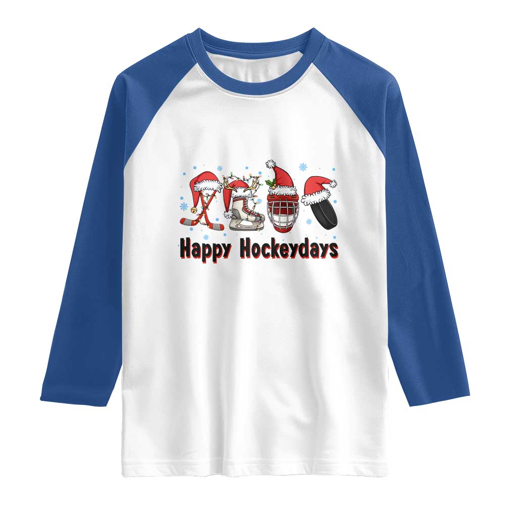 Happy Hockeydays Raglan Shirt Funny Christmas Ice Hockey Gift TS12 White Royal Print Your Wear