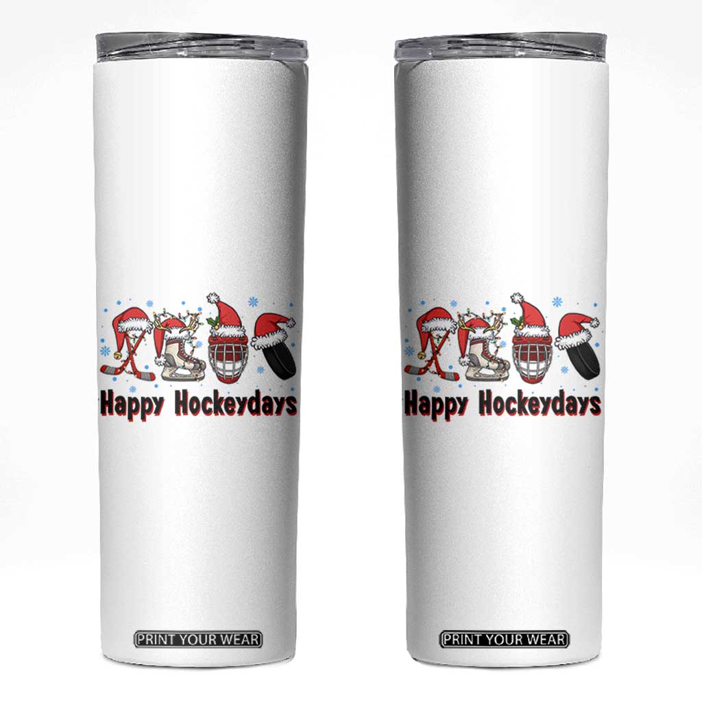 Happy Hockeydays Skinny Tumbler Funny Christmas Ice Hockey Gift TS12 White Print Your Wear