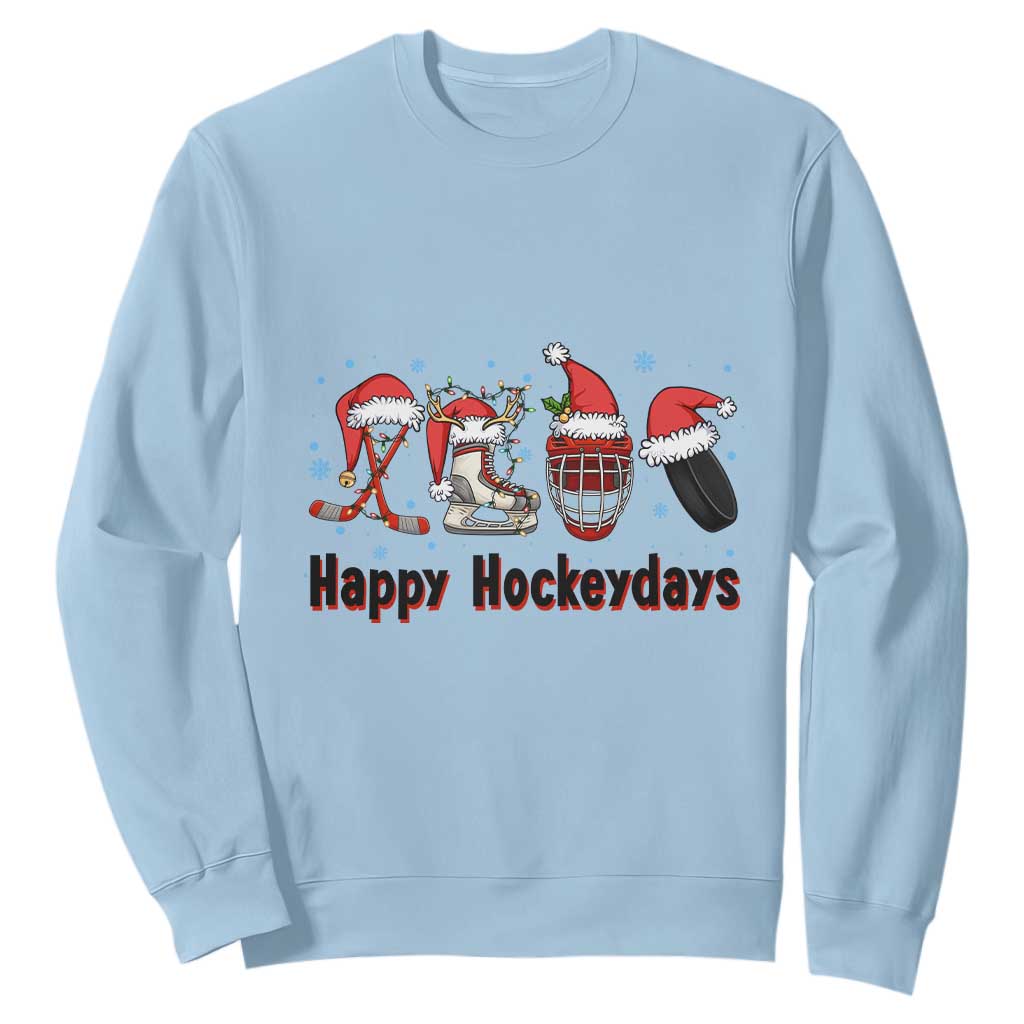 Happy Hockeydays Sweatshirt Funny Christmas Ice Hockey Gift TS12 Light Blue Print Your Wear
