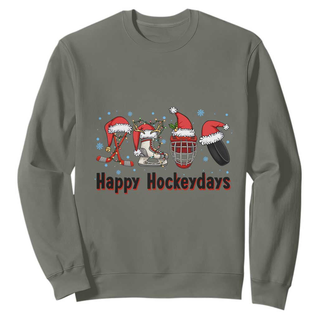 Happy Hockeydays Sweatshirt Funny Christmas Ice Hockey Gift TS12 Military Green Print Your Wear