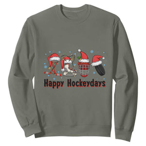 Happy Hockeydays Sweatshirt Funny Christmas Ice Hockey Gift TS12 Military Green Print Your Wear