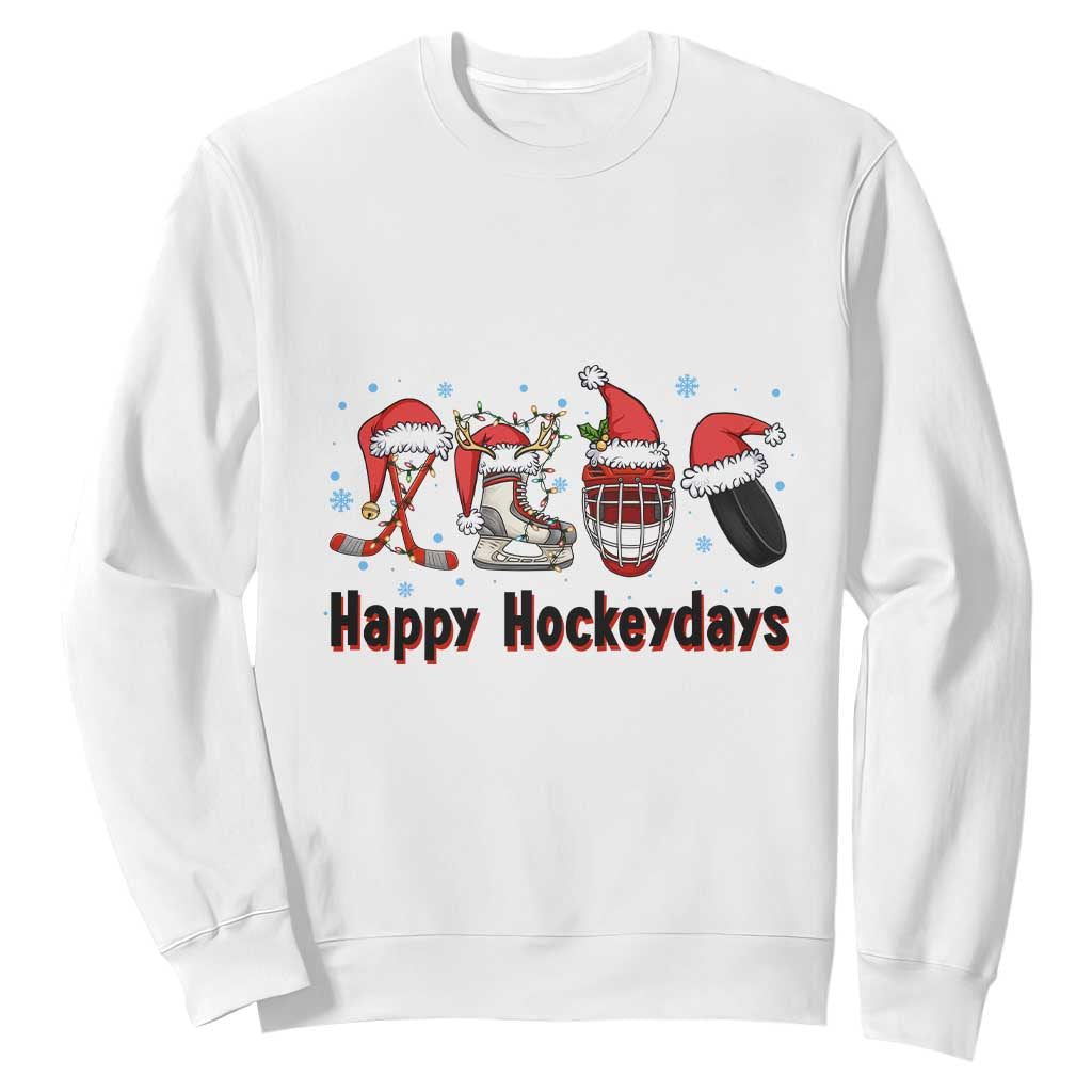 Happy Hockeydays Sweatshirt Funny Christmas Ice Hockey Gift TS12 White Print Your Wear