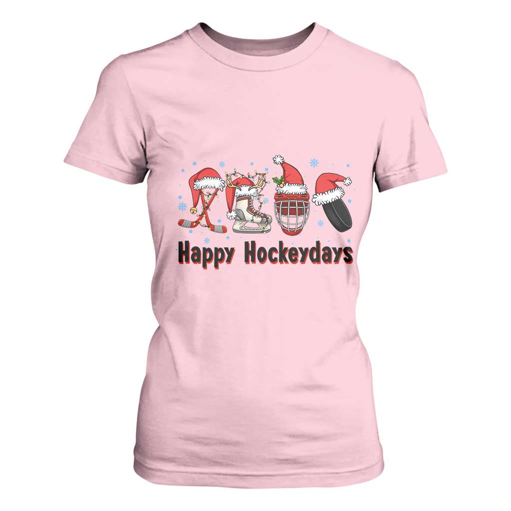 Happy Hockeydays T Shirt For Women Funny Christmas Ice Hockey Gift TS12 Light Pink Print Your Wear