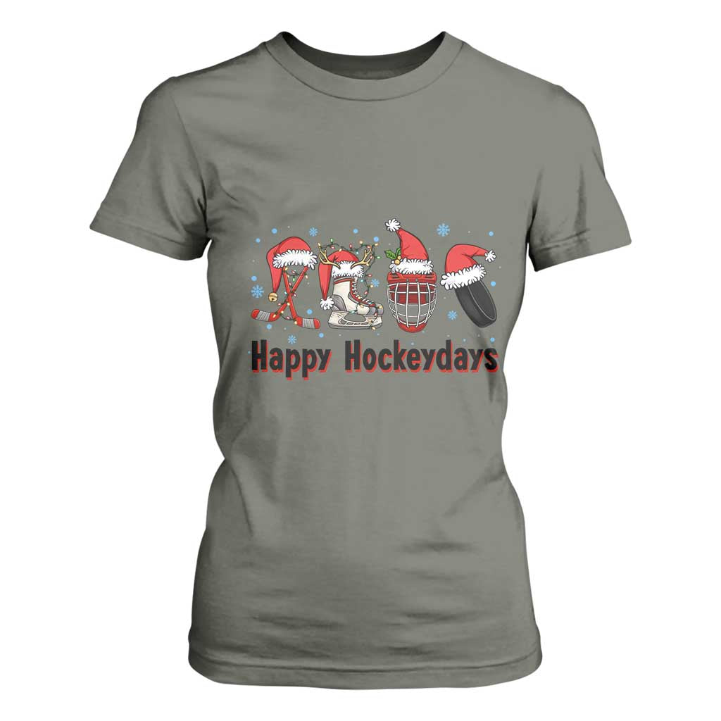 Happy Hockeydays T Shirt For Women Funny Christmas Ice Hockey Gift TS12 Military Green Print Your Wear