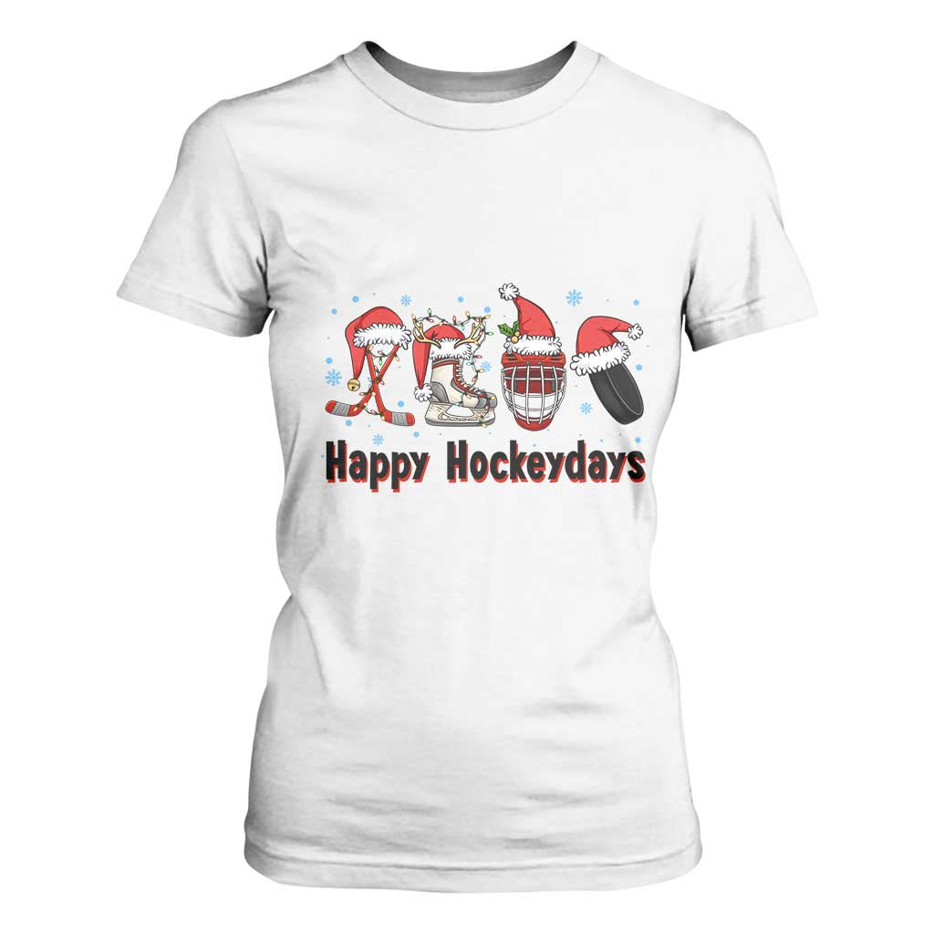 Happy Hockeydays T Shirt For Women Funny Christmas Ice Hockey Gift TS12 White Print Your Wear