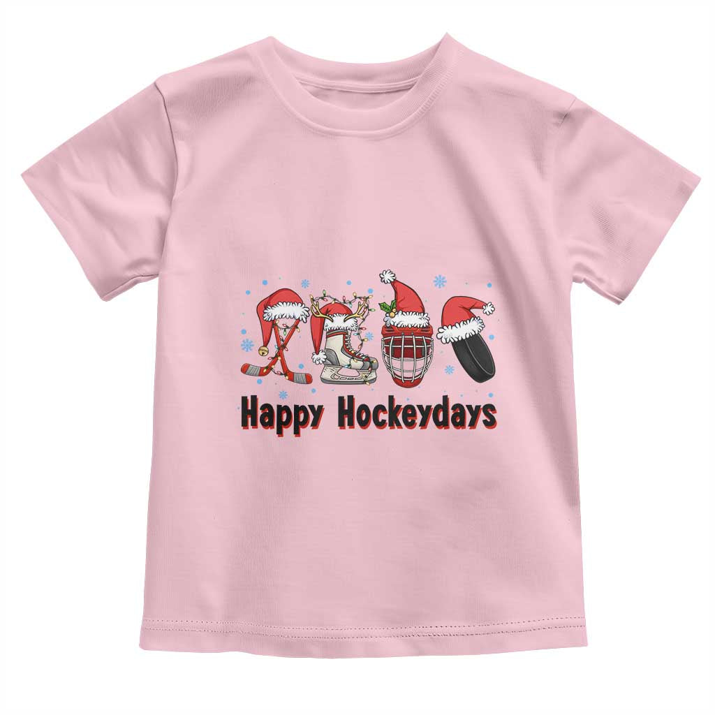 Happy Hockeydays Toddler T Shirt Funny Christmas Ice Hockey Gift TS12 Light Pink Print Your Wear