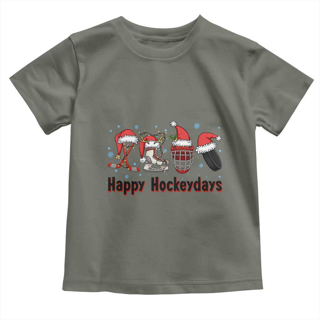 Happy Hockeydays Toddler T Shirt Funny Christmas Ice Hockey Gift TS12 Military Green Print Your Wear