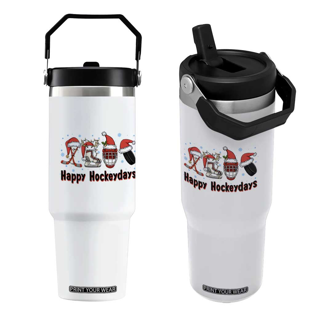 Happy Hockeydays Flip Straw Tumbler Funny Christmas Ice Hockey Gift TS12 One Size: 30 oz White Print Your Wear