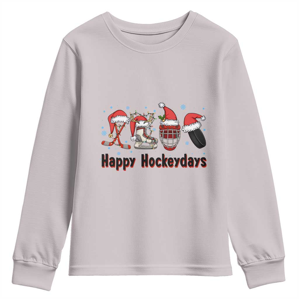 Happy Hockeydays Youth Sweatshirt Funny Christmas Ice Hockey Gift TS12 Ice Gray Print Your Wear