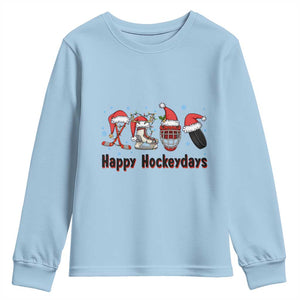 Happy Hockeydays Youth Sweatshirt Funny Christmas Ice Hockey Gift TS12 Light Blue Print Your Wear