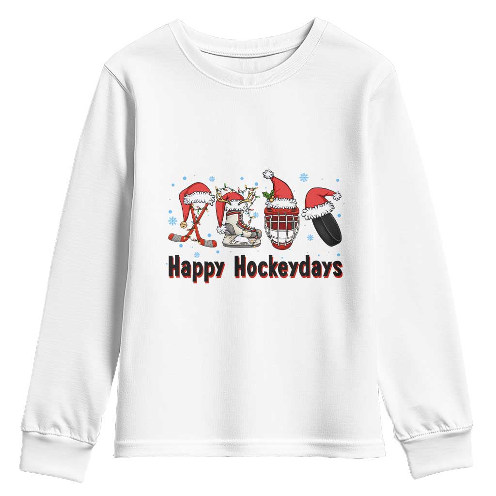 Happy Hockeydays Youth Sweatshirt Funny Christmas Ice Hockey Gift TS12 White Print Your Wear