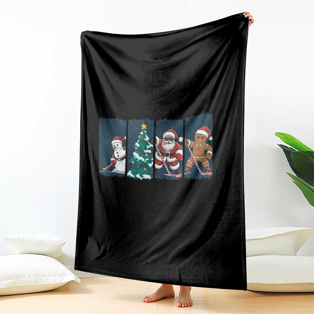 Funny Ice Hockey Christmas Gift Throw Blanket Santa Snowman And Gingerbread Playing Together TS12 Print Your Wear