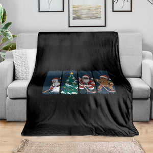 Funny Ice Hockey Christmas Gift Throw Blanket Santa Snowman And Gingerbread Playing Together TS12 Print Your Wear