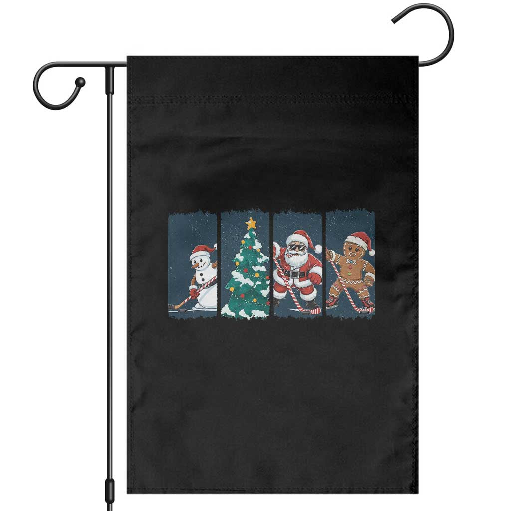 Funny Ice Hockey Christmas Gift Garden Flag Santa Snowman And Gingerbread Playing Together TS12 Black Print Your Wear