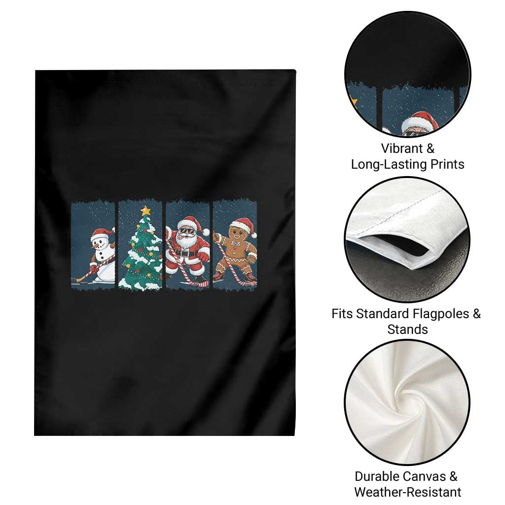 Funny Ice Hockey Christmas Gift Garden Flag Santa Snowman And Gingerbread Playing Together TS12 Print Your Wear