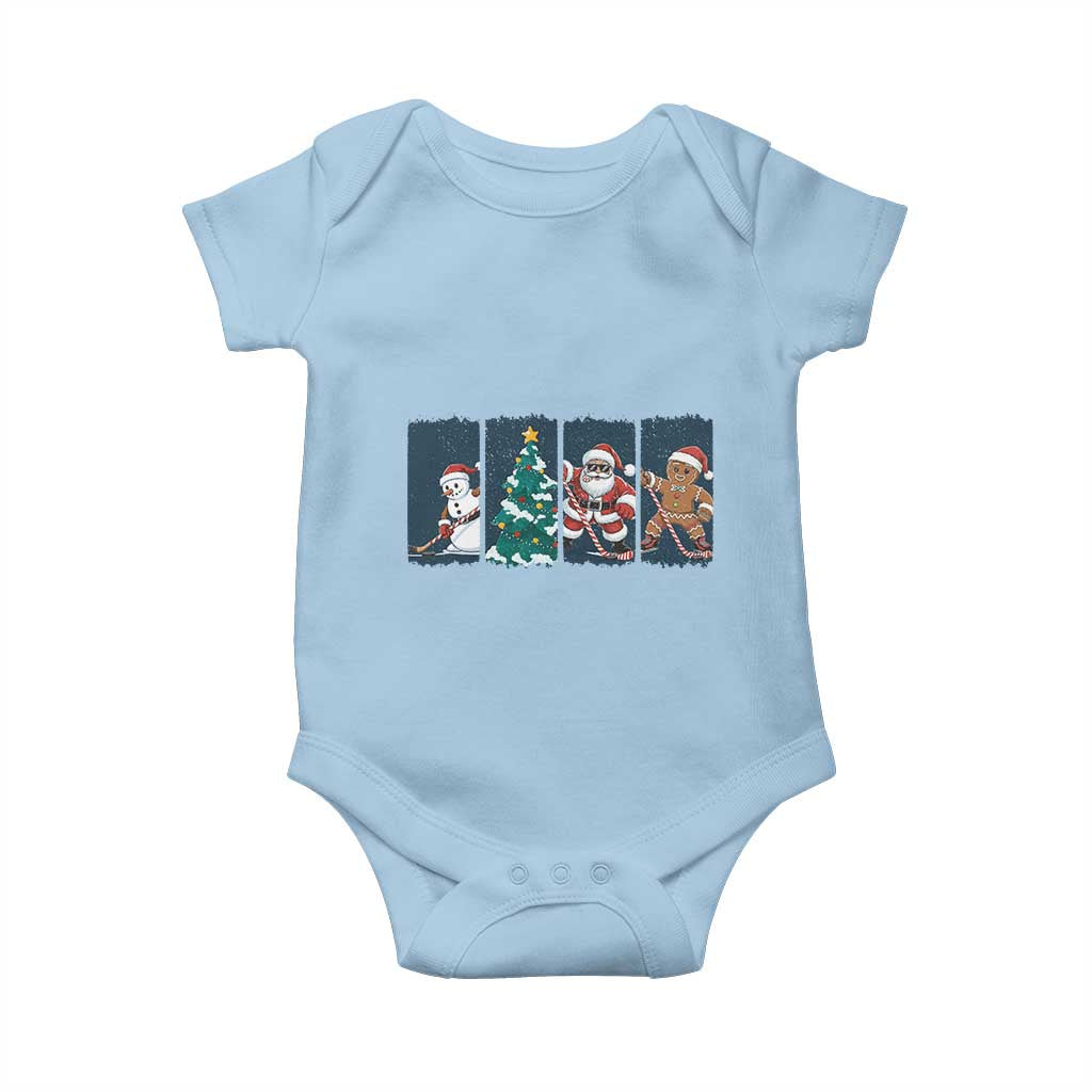 Funny Ice Hockey Christmas Gift Baby Onesie Santa Snowman And Gingerbread Playing Together TS12 Light Blue Print Your Wear