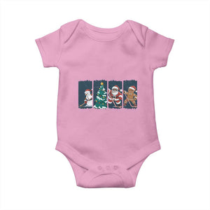 Funny Ice Hockey Christmas Gift Baby Onesie Santa Snowman And Gingerbread Playing Together TS12 Light Pink Print Your Wear
