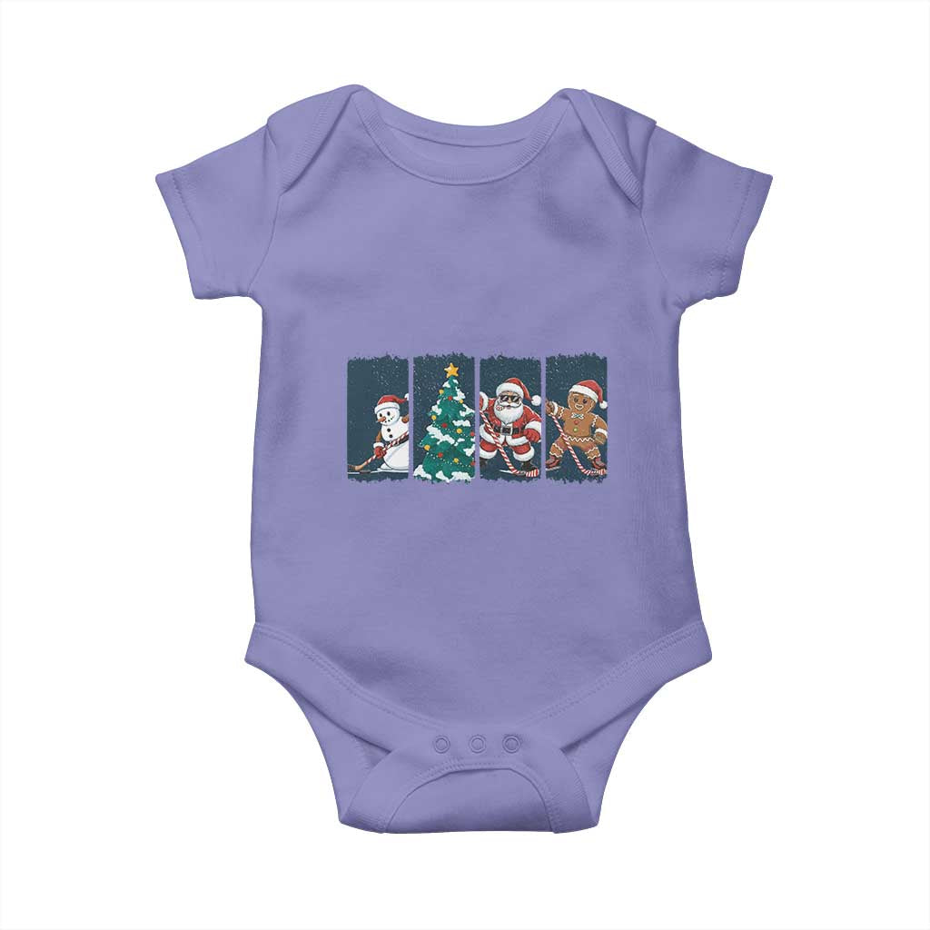 Funny Ice Hockey Christmas Gift Baby Onesie Santa Snowman And Gingerbread Playing Together TS12 Violet Print Your Wear