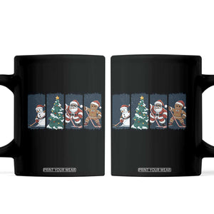 Funny Ice Hockey Christmas Gift Coffee Mug Santa Snowman And Gingerbread Playing Together TS12 Black Print Your Wear
