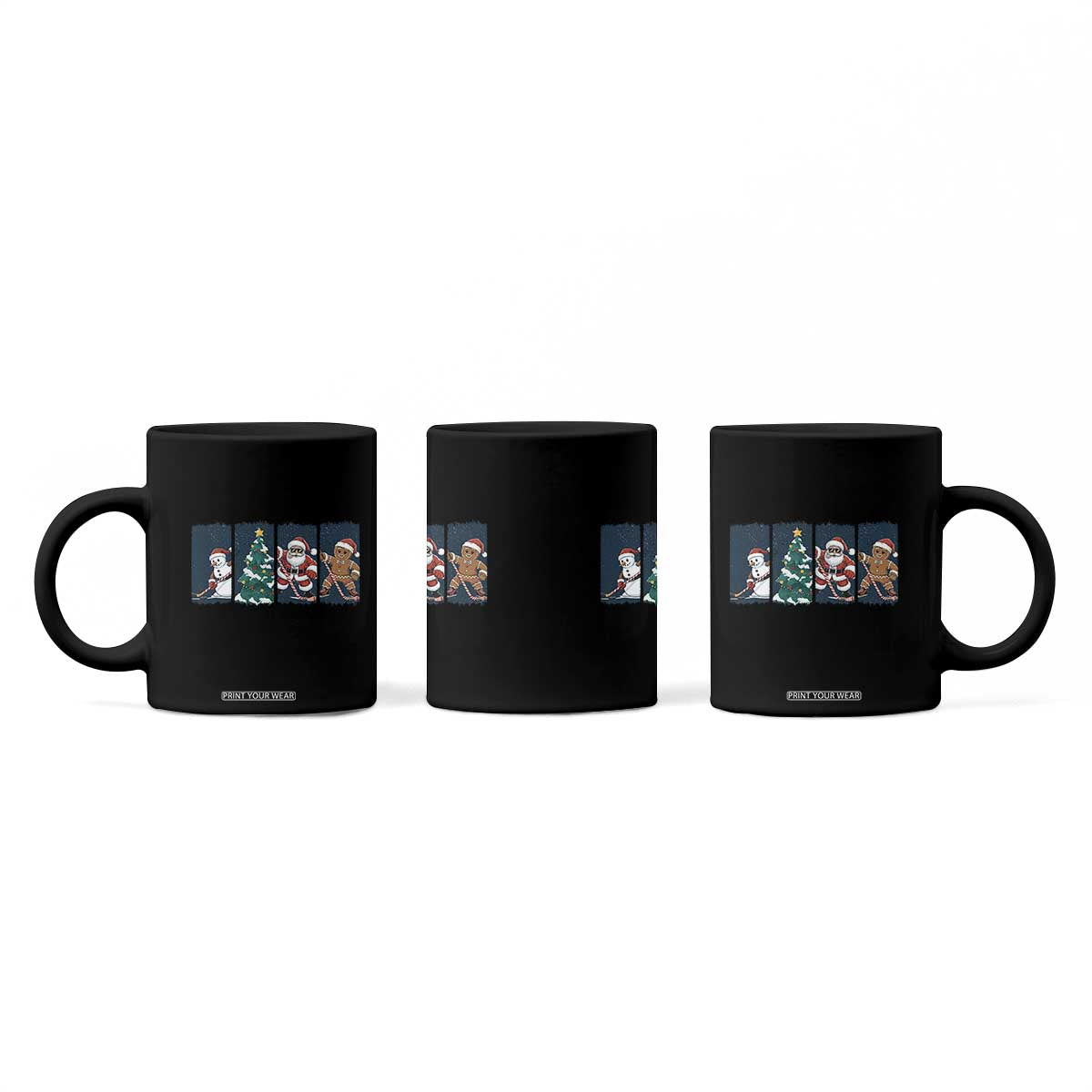 Funny Ice Hockey Christmas Gift Coffee Mug Santa Snowman And Gingerbread Playing Together TS12 Print Your Wear