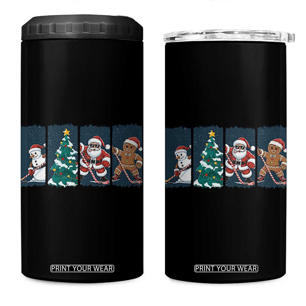 Funny Ice Hockey Christmas Gift 4 in 1 Can Cooler Tumbler Santa Snowman And Gingerbread Playing Together TS12 One Size: 16 oz Black Print Your Wear