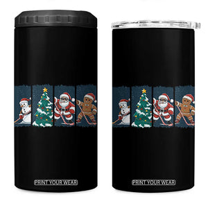 Funny Ice Hockey Christmas Gift 4 in 1 Can Cooler Tumbler Santa Snowman And Gingerbread Playing Together TS12 One Size: 16 oz Black Print Your Wear