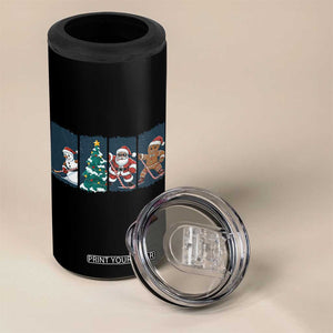 Funny Ice Hockey Christmas Gift 4 in 1 Can Cooler Tumbler Santa Snowman And Gingerbread Playing Together TS12 Print Your Wear