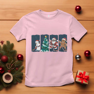 Funny Ice Hockey Christmas Gift T Shirt Santa Snowman And Gingerbread Playing Together TS12 Light Pink Print Your Wear