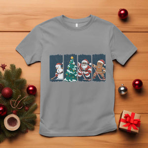 Funny Ice Hockey Christmas Gift T Shirt Santa Snowman And Gingerbread Playing Together TS12 Sport Gray Print Your Wear