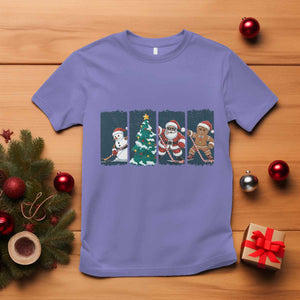 Funny Ice Hockey Christmas Gift T Shirt Santa Snowman And Gingerbread Playing Together TS12 Violet Print Your Wear