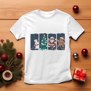 Funny Ice Hockey Christmas Gift T Shirt Santa Snowman And Gingerbread Playing Together TS12 White Print Your Wear