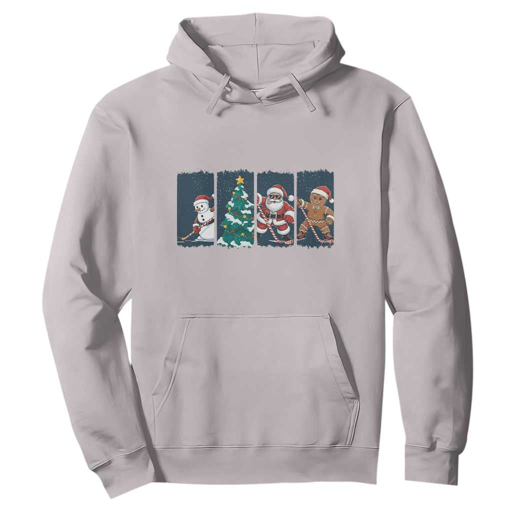 Funny Ice Hockey Christmas Gift Hoodie Santa Snowman And Gingerbread Playing Together TS12 Ice Gray Print Your Wear