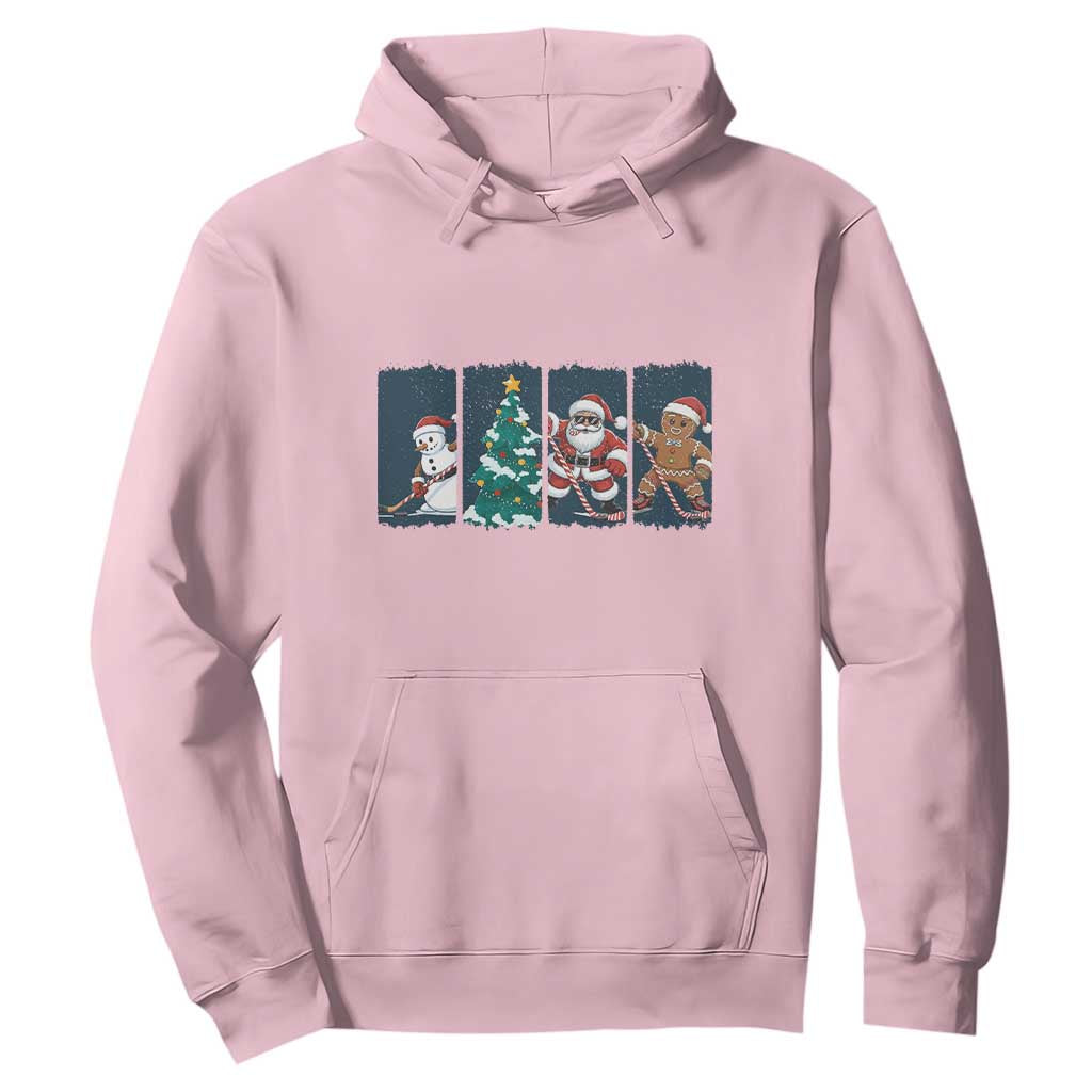Funny Ice Hockey Christmas Gift Hoodie Santa Snowman And Gingerbread Playing Together TS12 Light Pink Print Your Wear
