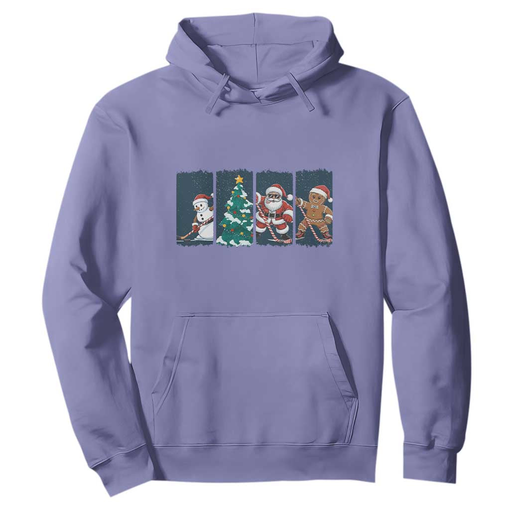 Funny Ice Hockey Christmas Gift Hoodie Santa Snowman And Gingerbread Playing Together TS12 Violet Print Your Wear