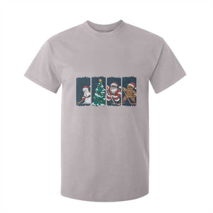 Funny Ice Hockey Christmas Gift T Shirt For Kid Santa Snowman And Gingerbread Playing Together TS12 Ice Gray Print Your Wear