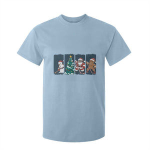 Funny Ice Hockey Christmas Gift T Shirt For Kid Santa Snowman And Gingerbread Playing Together TS12 Light Blue Print Your Wear