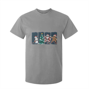 Funny Ice Hockey Christmas Gift T Shirt For Kid Santa Snowman And Gingerbread Playing Together TS12 Sport Gray Print Your Wear