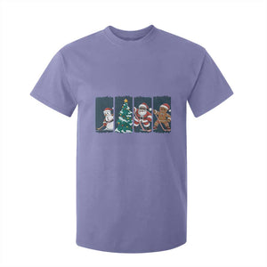 Funny Ice Hockey Christmas Gift T Shirt For Kid Santa Snowman And Gingerbread Playing Together TS12 Violet Print Your Wear