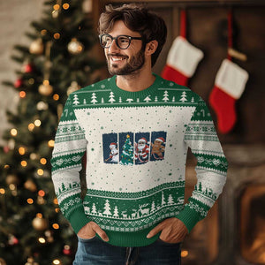 Funny Ice Hockey Xmas Gift Ugly Christmas Sweater Santa Snowman And Gingerbread Playing Together TS12 Beige Green Print Your Wear