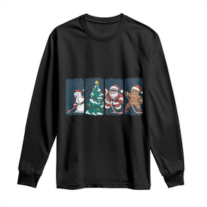 Funny Ice Hockey Christmas Gift Long Sleeve Shirt Santa Snowman And Gingerbread Playing Together TS12 Black Print Your Wear